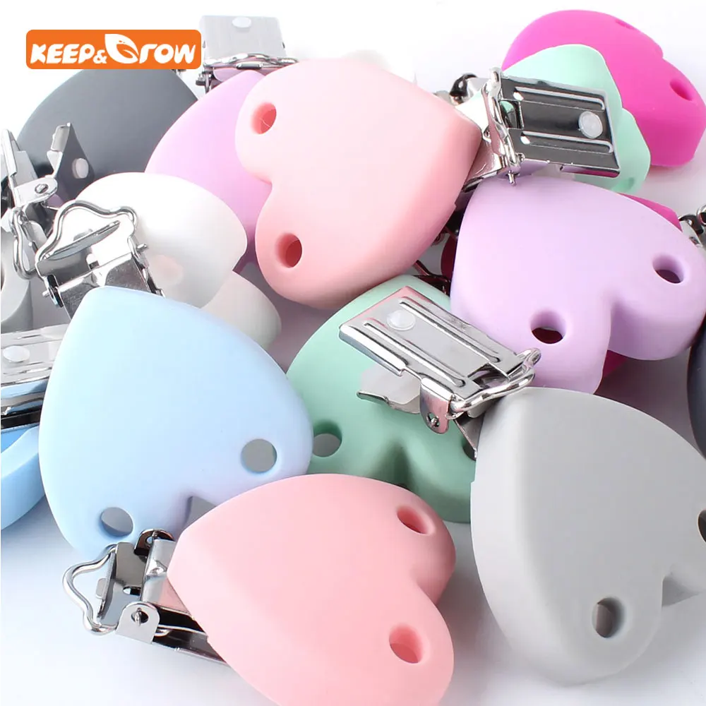 

Keep&grow 10Pcs Heart Shaped Pacifier Clips Silicone Nipple Holder BPA Free Baby Teething Toys&gift Teether Pendant With Holes