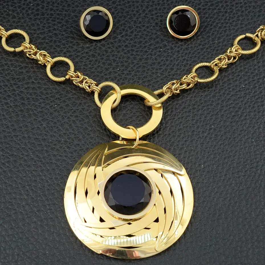 Joyas модное ожерелье из нержавеющей стали и Круглый Большой кулон с серьги черным