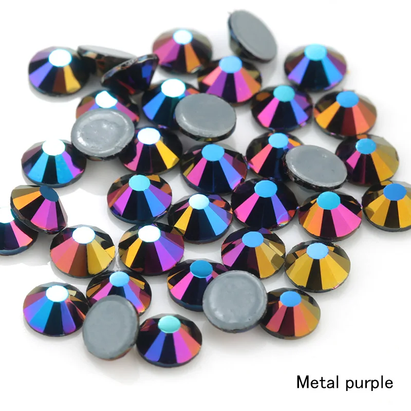 Metal purple QIAO металлического цвета Хрустальное стекло плоская задняя часть Горячая фиксация Стразы для горячей фиксации украшения для одежды - Цвет: Metal purple
