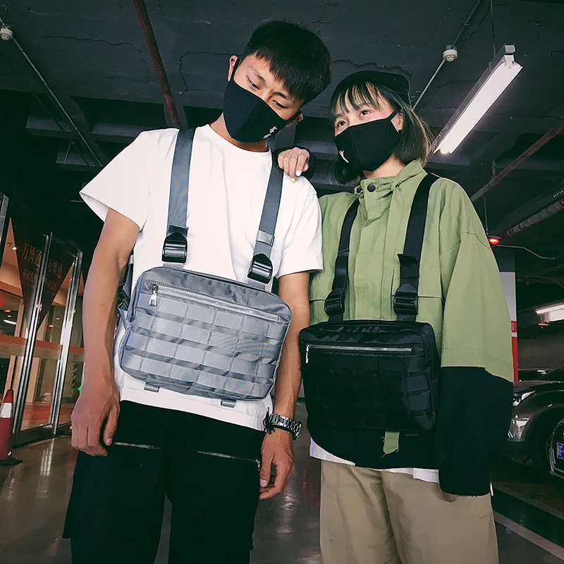 Роскошная нагрудная сумка в стиле хип хоп Черная Мужская панк уличная одежда