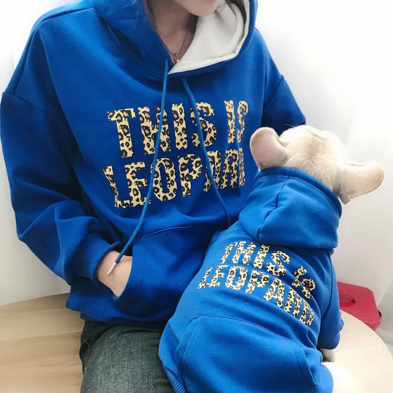 Blue HSWLL/осенне-зимняя теплая одежда для собак; одежда для родителей и детей; бархатный плотный свитер с леопардовым принтом; Французский бульдог - Цвет: Blue