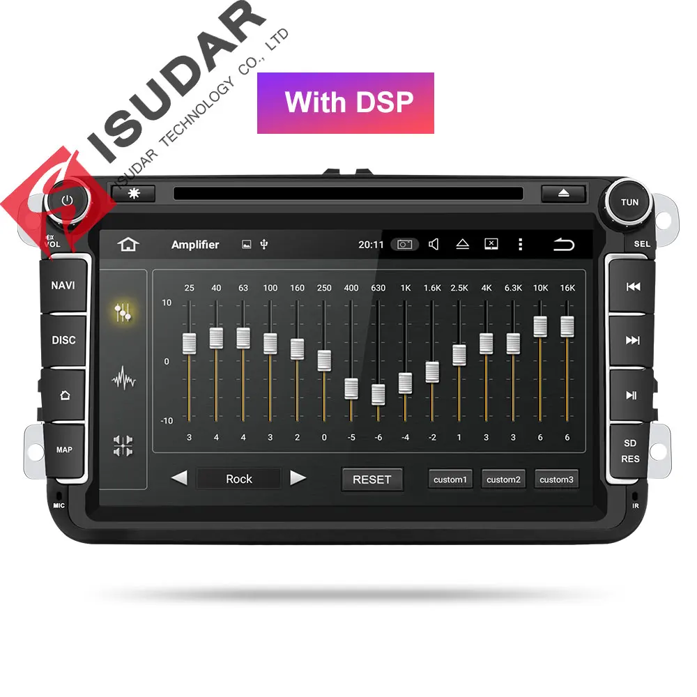 Isudar Два Din Автомобильный мультимедийный плеер Android 9 авто радио для Skoda/Seat/Volkswagen/VW/Passat b7/POLO/GOLF 5 6 DVD gps 4 ядра - Цвет: With DSP