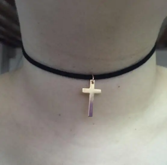 n259 2018 hot sale Fashion Punk Velvet Leather rope Necklaces Simple cross frame Jewelry Clavicle Necklace | Украшения и