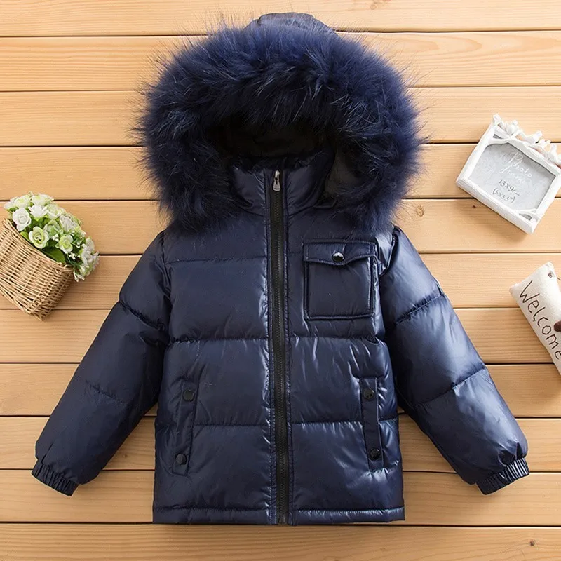 Navy Blue Детская зимняя парка 90% белые куртки-пуховики Зимняя одежда для мальчиков детская верхняя одежда и пальто Одежда для маленьких девочек зимний комбинезон - Цвет: Navy Blue