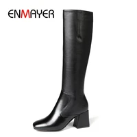 enmayer square toe genuine leather shoes woman zapatos de mujer knee high boots winter boots women size34 40 zyl1779
