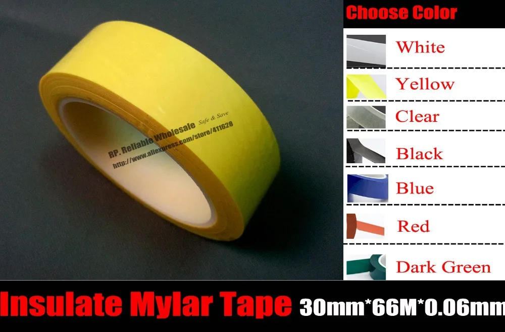 

(30mm*66M*0.06mm) Insulation Mylar Tape for Transformer Capacitor Wrap, Coil Packing, High Temperature Resistant, Color Choose