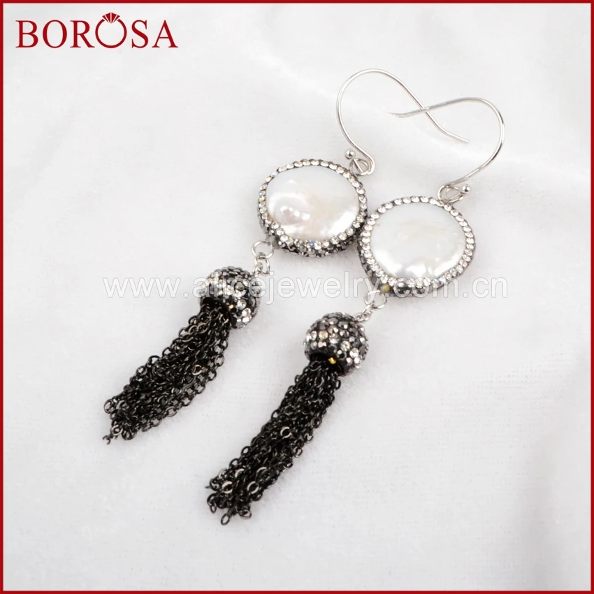 BOROSA распродажа 5 пар круглые серьги с натуральным жемчугом циркониевые черной
