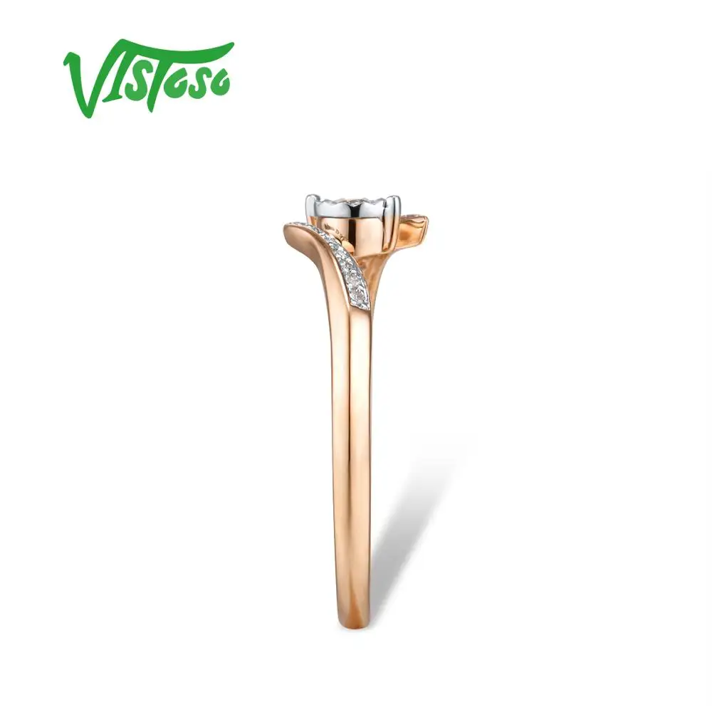 VISTOSO Pure 14K 585 двухцветное Золотое Сверкающее иллюзионное кольцо с бриллиантами для женщин, юбилейное модное ювелирное изделие