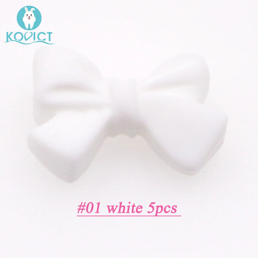 NO.01 white Kovict 27 мм Силиконовые узел галстук бабочка бусины 5/12/20 штук Еда Класс Силиконовые Прорезыватели для зубов DIY жевательные Цепочки и ожерелья против грызунов нового дизайна - Цвет: NO.01 white