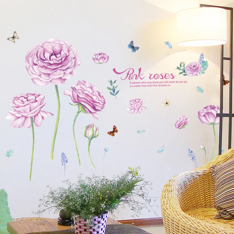 [Fundecoration] наклейки на стену с розовыми розами Diy для спальни гостиной интерьера