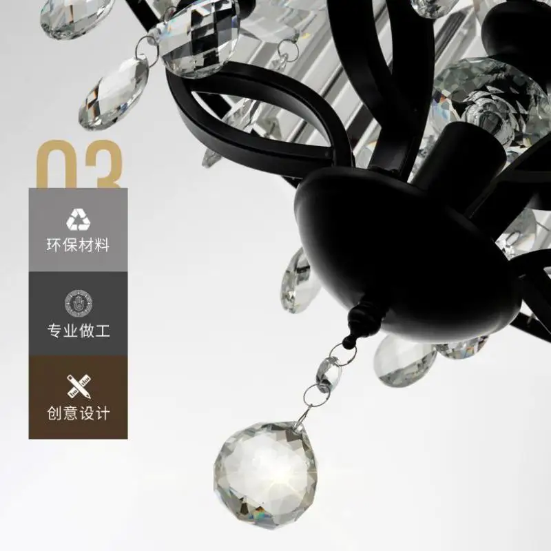 Винтажный железный черный потолочный светильник led хрустальный абажур