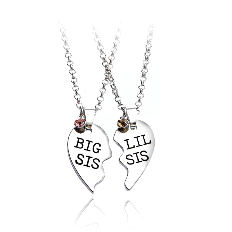 2 шт./компл. большое сердце SIS LIL SIS Цепочки и ожерелья для 2 Handstamped BFF пара цепи кулон семейное ожерелье с гравировкой, девушкам, сёстрам