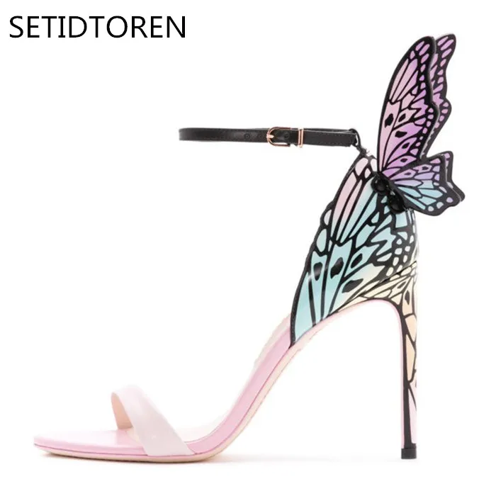 

Size 34-42 Summer Women Party Wedding Shoes Butterfly Sandals Stiletto High Heels Open Toe Wings High Heel Sandals Free Shipping