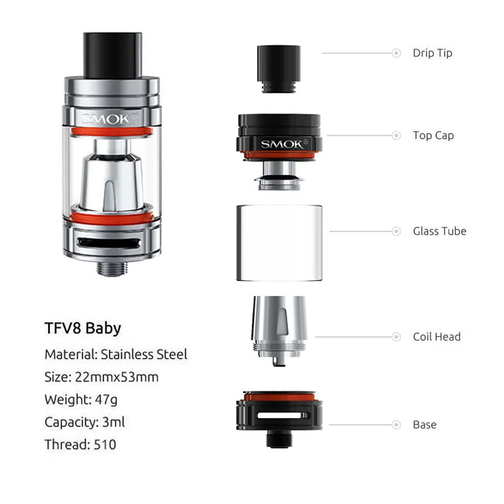 Оригинальный испаритель SMOK TFV8 Baby Beast 3 мл топ-наполнение Регулируемый воздушный