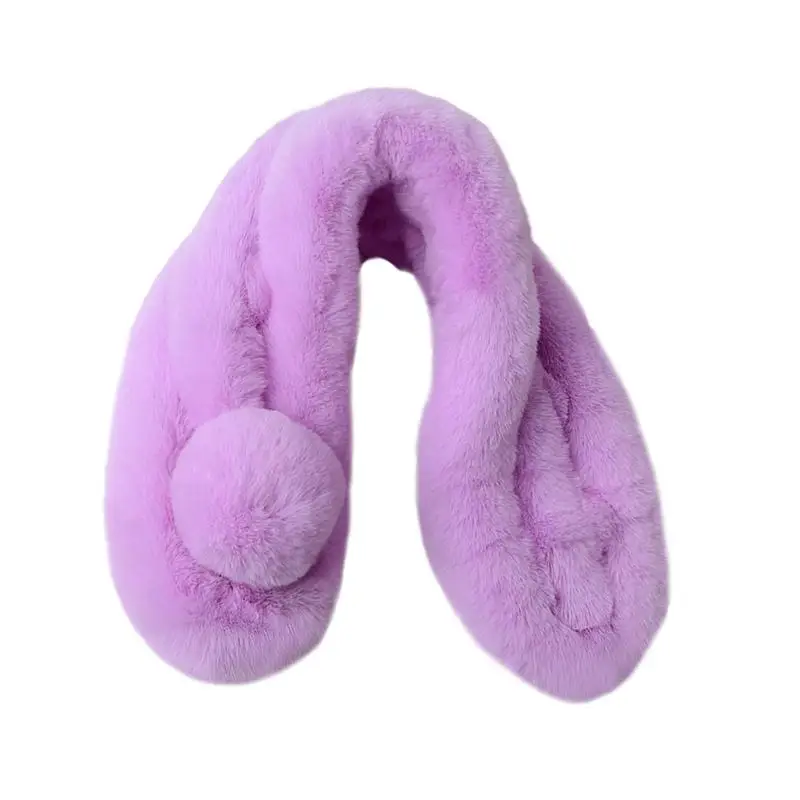 Light Purple Зимний теплый шарф-кольцо, плюшевый искусственный мех кролика, шарф-кольцо, Одноцветный воротник, накидка для девушек, женщин, зимние мягкие теплые шарфы для шеи - Цвет: Light Purple