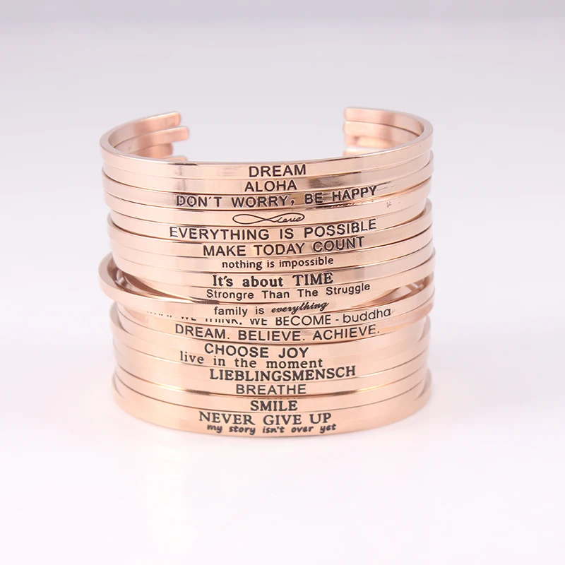 

Dream Rose Gold 316L Stainless Steel Bangle Inspirational Quote Cuff bracelets Mantra Bracelets Bangle for Women