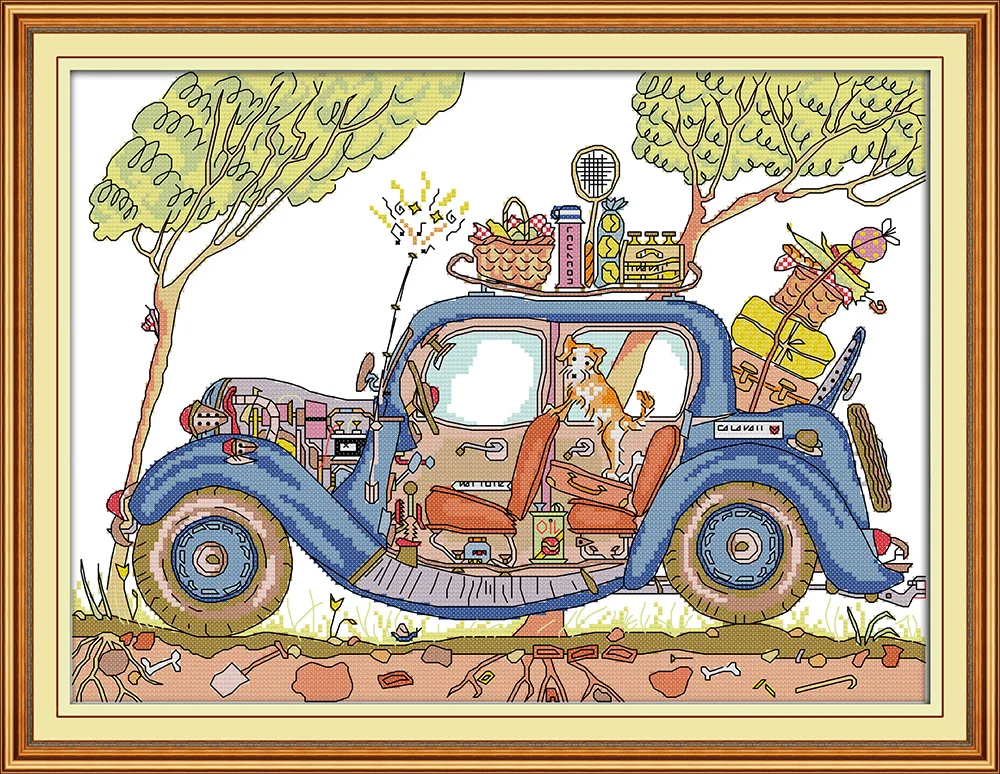 Station wagon cross stitch kit aida 14ct 11ct count print canvas stitches embroidery DIY handmade