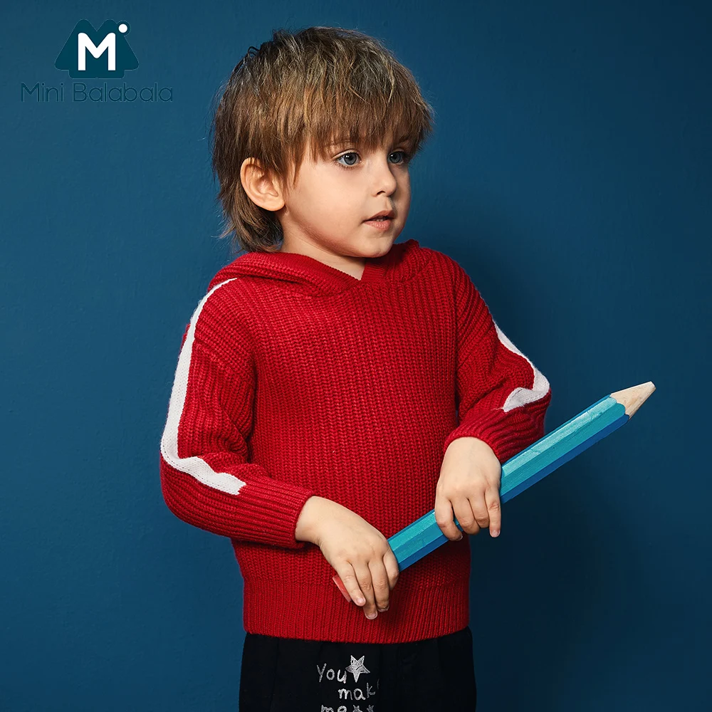Mini Balabala/Детский свитер вязаный с капюшоном для маленьких мальчиков детская