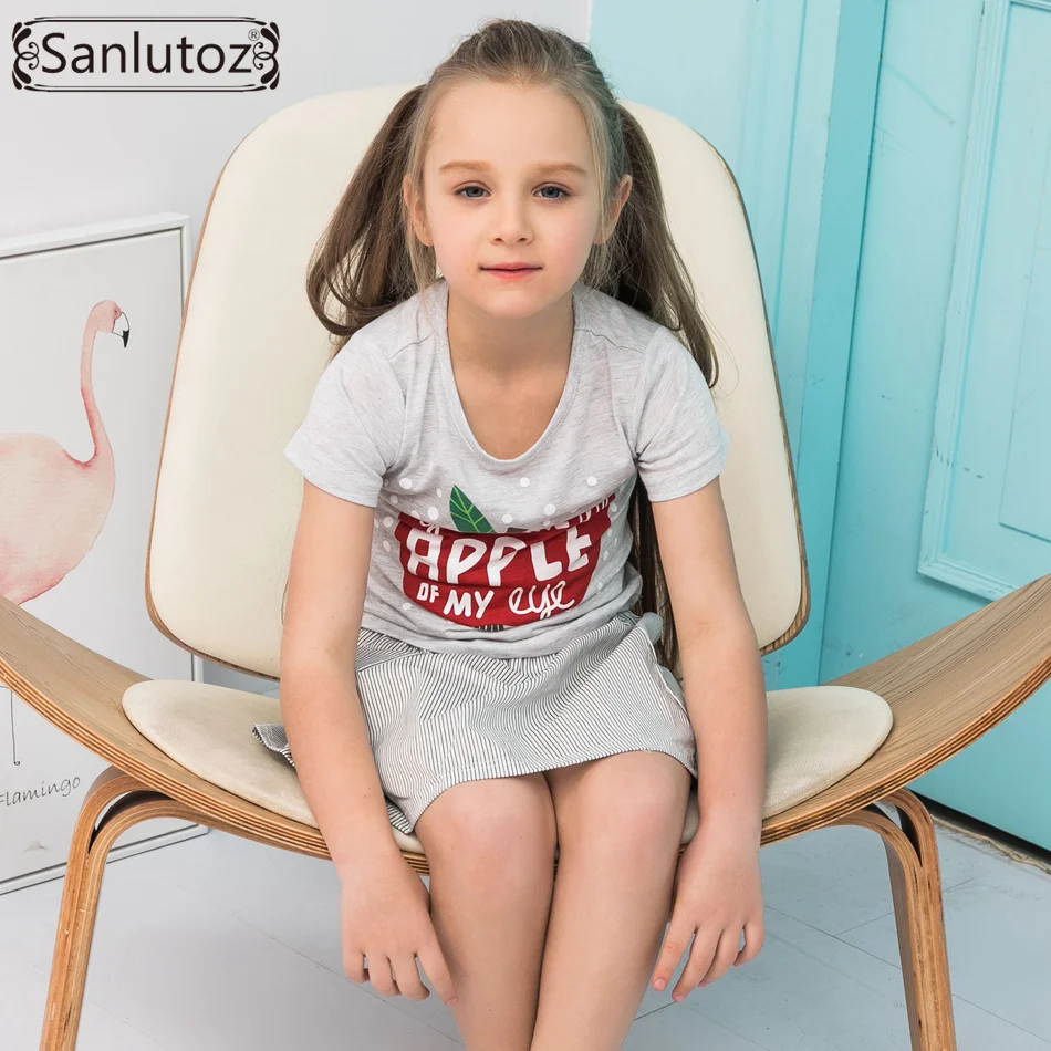 Летняя хлопковая детская одежда с принтом яблока sanluusb комплекты одежды для