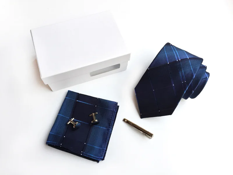 

SKng Tie Set Hanky Cufflinks With Gift Box Jacquard Woven Plaid Tie Neckties Set For Men Wedding Party Lots of Accessories