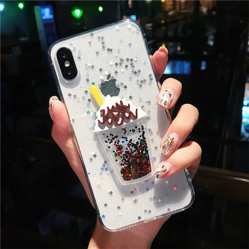 Блестящий Прозрачный чехол со звездами для iPhone 7 8 6 6s Plus XS MAX XR X чехол-накладка с