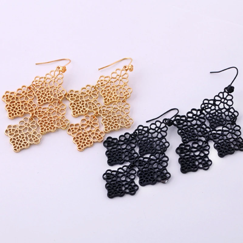 

JUJIE Fashion Hollow Leaf Accessories Black Metal Bohemia Elegant Women Earrings Party Retro Earring Jewelry Factory Wholesale