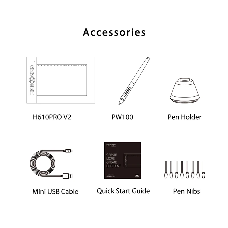 HUION H610 PRO V2 Graphic Drawing Digital Tablet 8192 Levels Tilt Function Battery-Free Pen android with 8 Press 16 Soft Keys