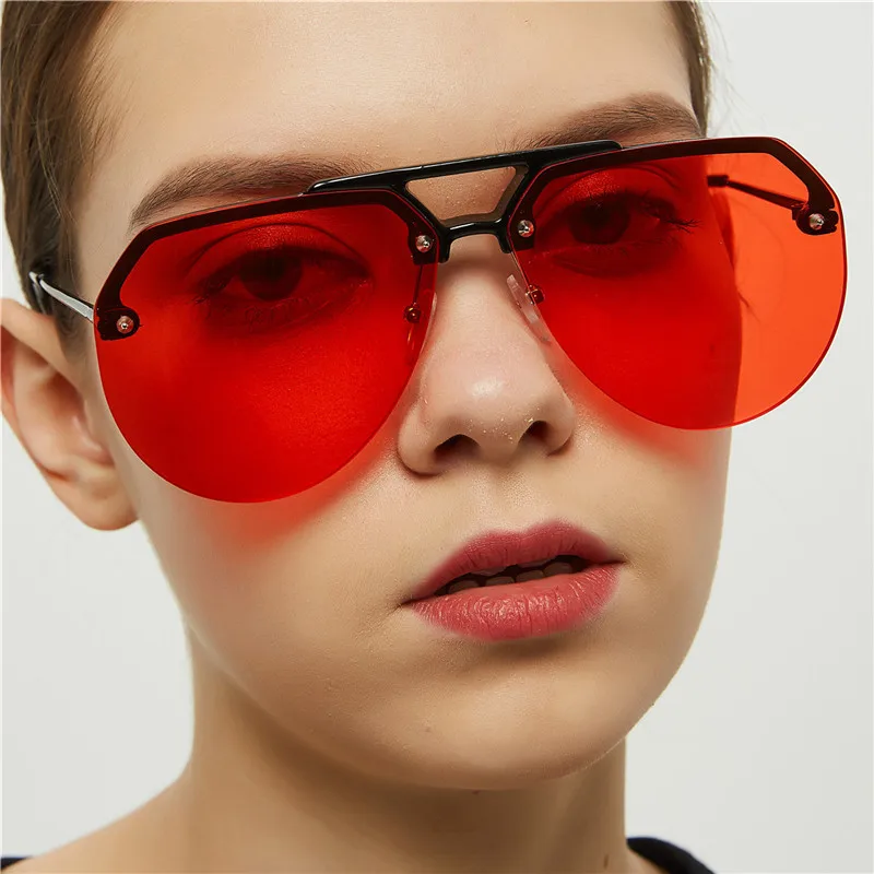 

RunBird Vintage Sunglasses Women 2019 Oversized Transparent Red Sun Glasses Female Rimless Shades UV400 lunette femme 5390