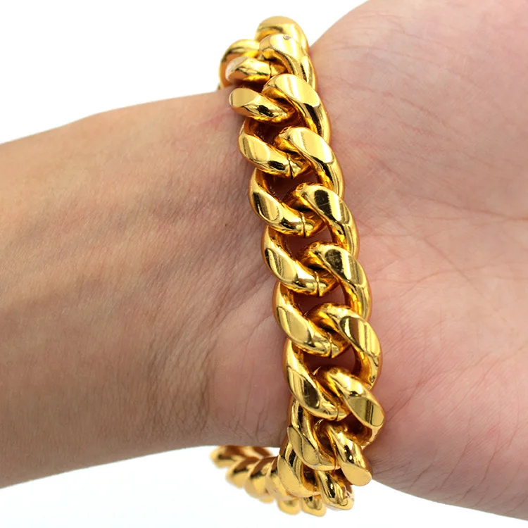 Goofan fashion cross-border 15mm Europe and men six hot mill chain leading Cuban buckle Necklace&ampBracelet | Украшения и