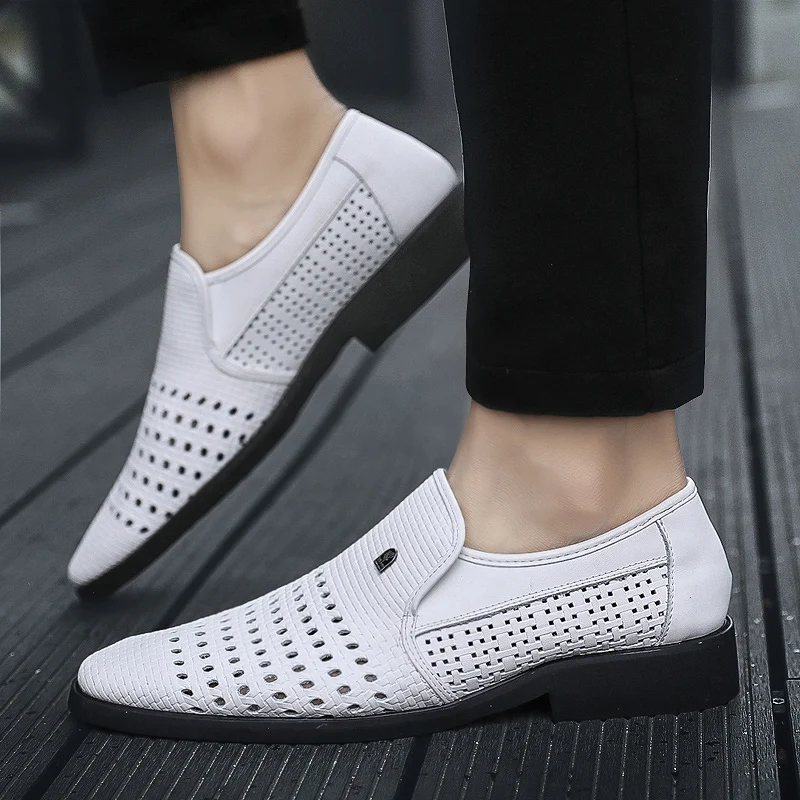 2019 Summer Men's Leather Sandals Genuine Soft Bottom Slip-On Shoes Hole Middle-Aged Hollow Weave Dad 47 48 | Обувь