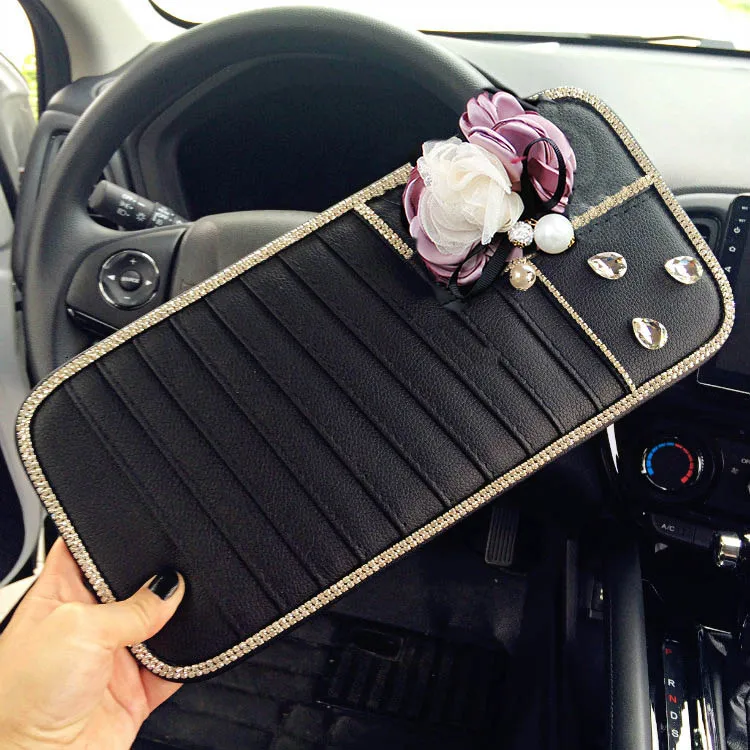 1pcs CD bag Розовый Цветок ириса универсальный чехол для автомобильных сидений алмазная проверка Ice Silk подушки сиденья для женщин девочек рулевое колесо авто аксессуары - Название цвета: 1pcs CD bag