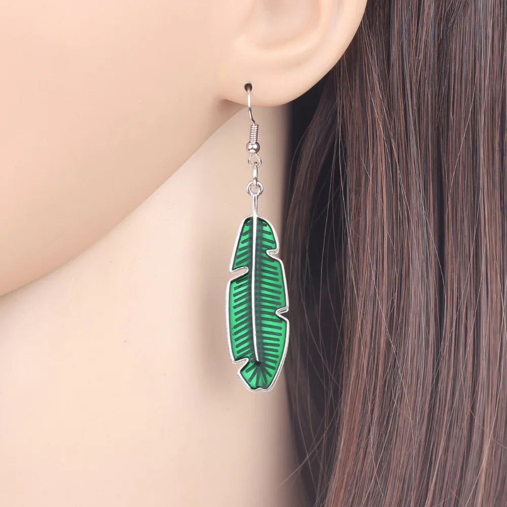 Серьги Bonsny из эмалированного сплава с тропическими пальмовыми листьями Висячие