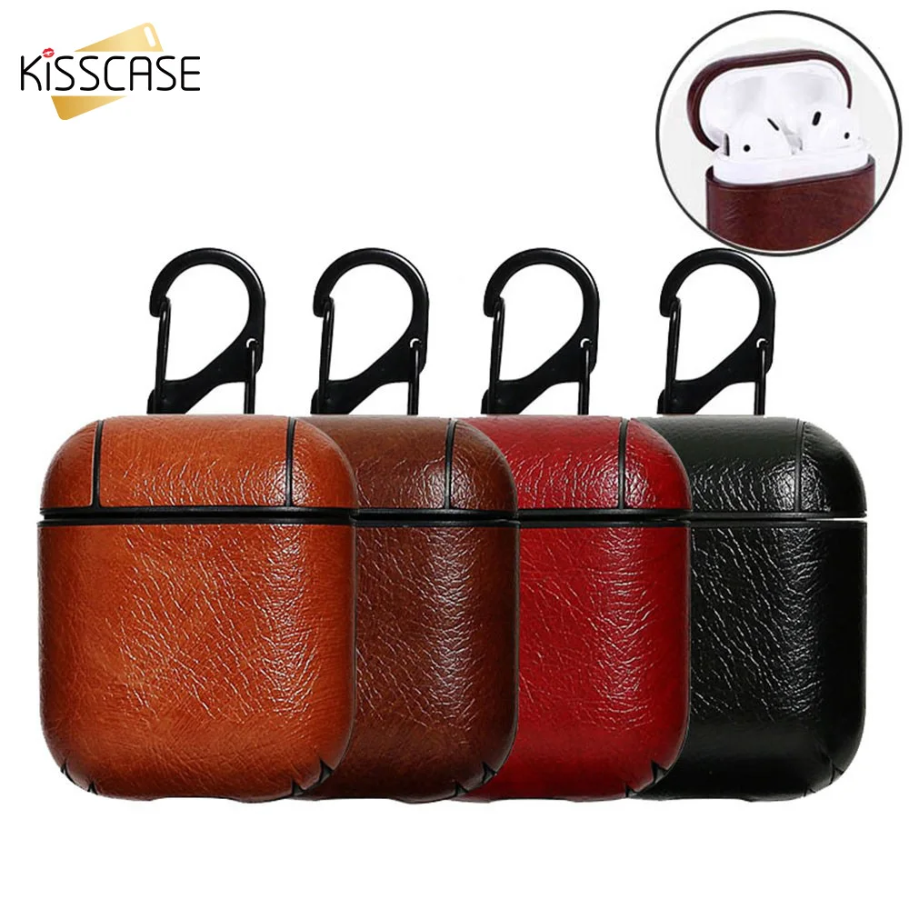 Кожаный чехол для наушников KISSCASE с Bluetooth беспроводных AirPods защитный футляр