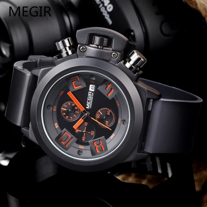Часы MEGIR мужские с хронографом брендовые Роскошные спортивные водонепроницаемые