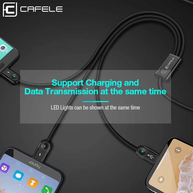 CAFELE Micro USB кабель type C кабель для зарядки телефона 3 в 1 Светодиодный светильник USB для телефонов iphone samsung huawei Xiaomi Oneplus