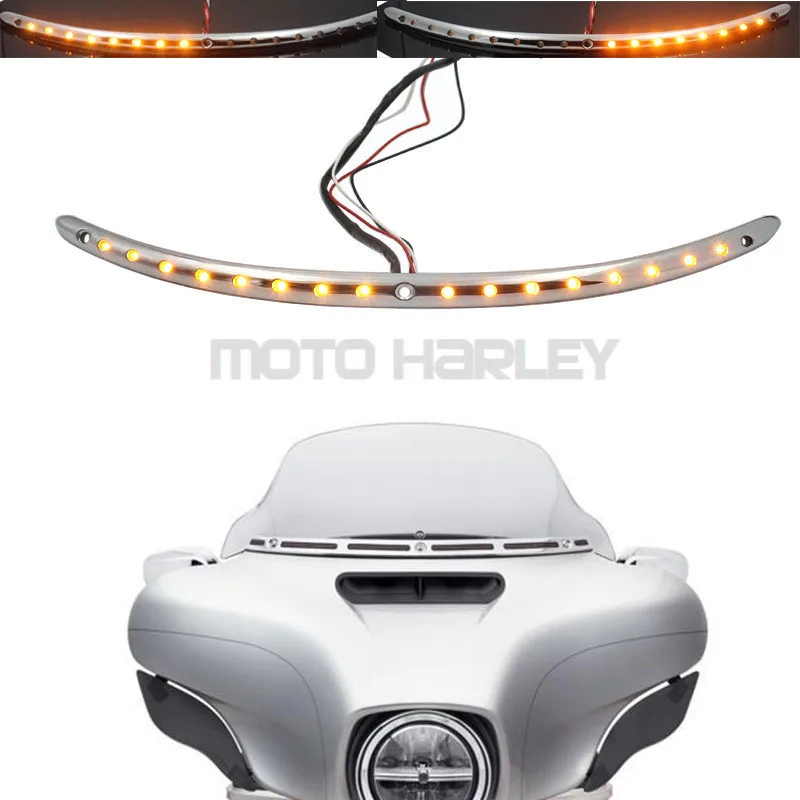 Chrome With Turn signal LED Light Windshield Trim For Harley Street Glide Ultra Limited and Tri 2014 2015 2016 | Автомобили и