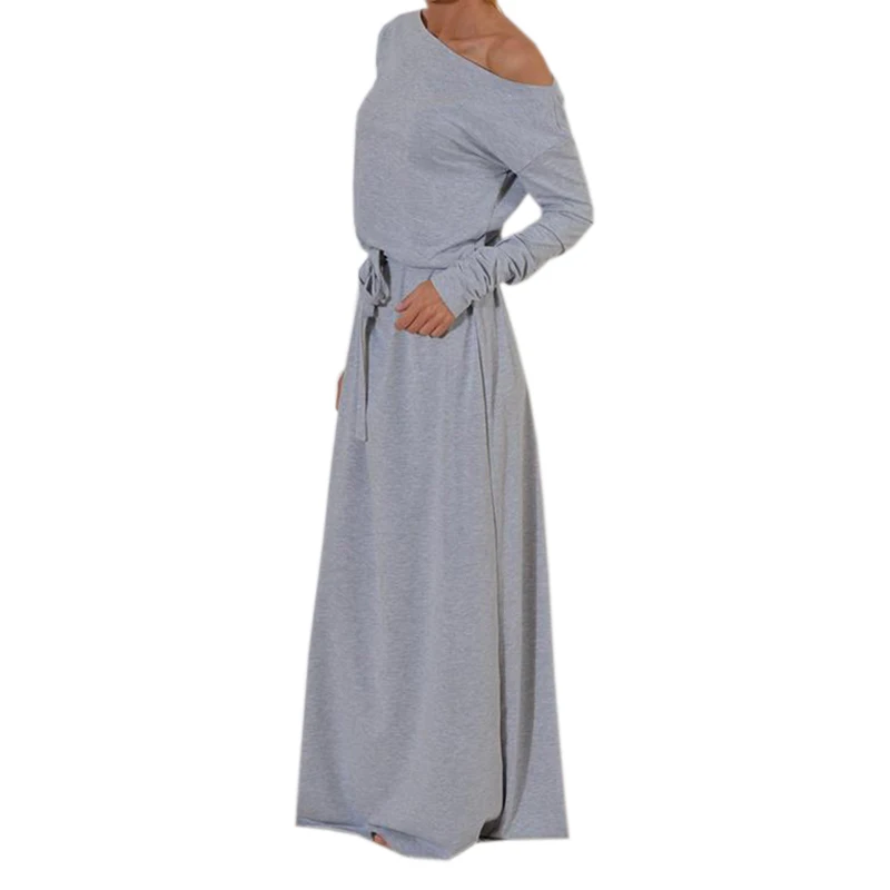 Зима-осень женское платье с длинным рукавом Твердые Длинные платья макси