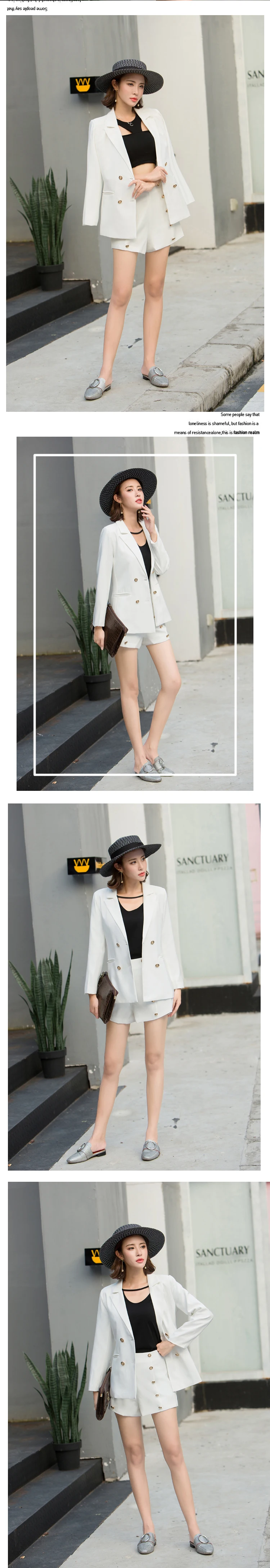 HziriP ELegant Office Lady Short Suit 2 Piece Set Women Solid Double-breasted Jacket Blazer+ High Waist Midi Pant Suits