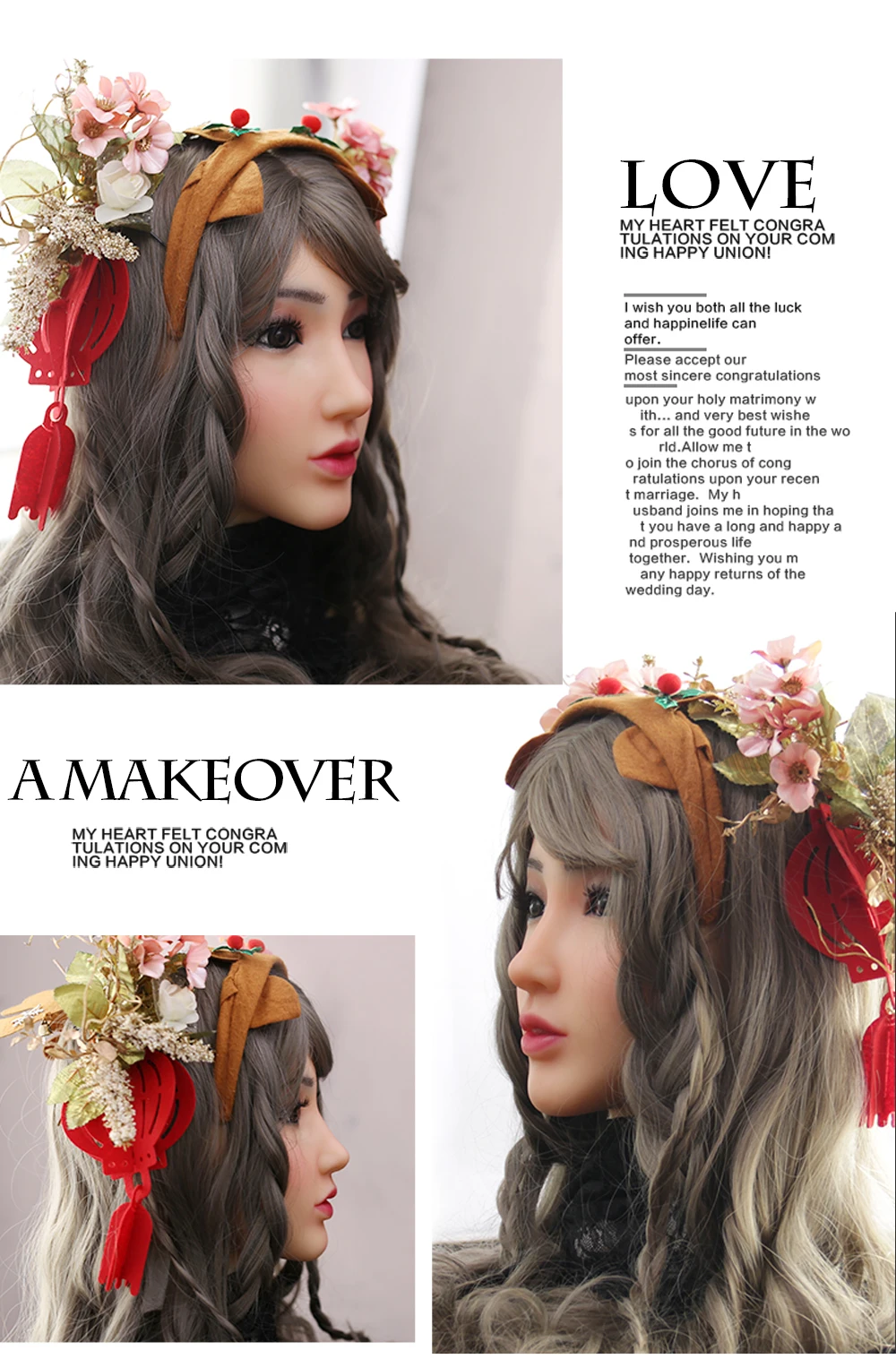 EYUNG Christina angel face realistic silicone female masquerade Halloween cosplay drag queen crossdresser Cover facial scars