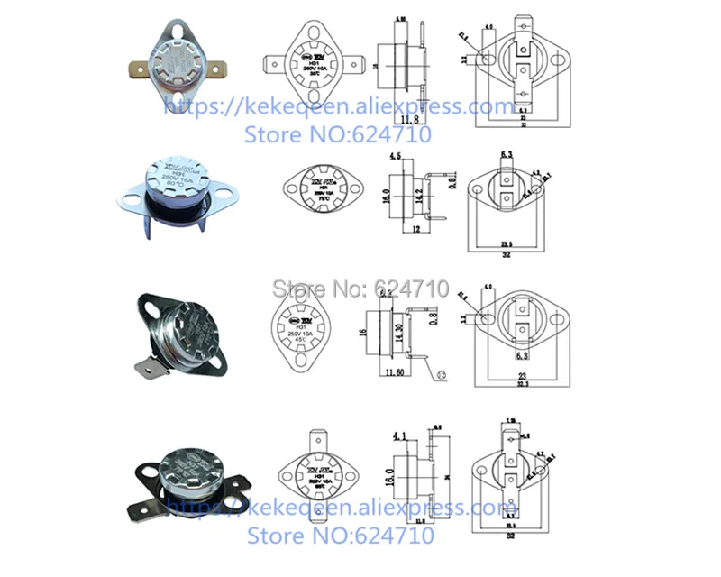 KSD301 250V 10A/16A 40 45 50 55 60 65 70 75 80 85 90 95~ 130 градусов Цельсия угол 90 футов нормально закрытый Термальность Управление переключатель