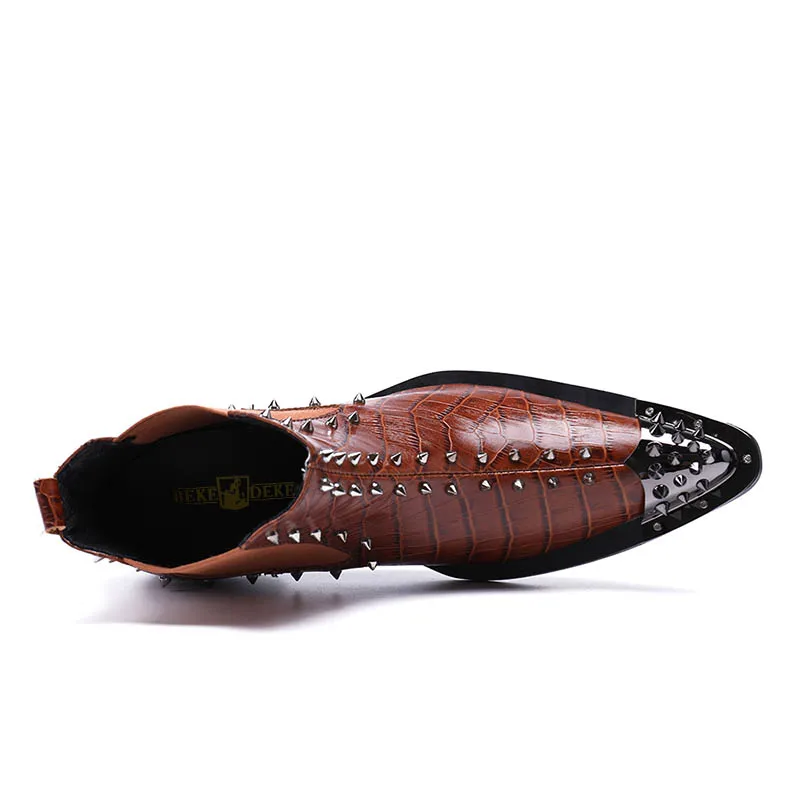 Мужские ботинки челси с заклепками черные из натуральной кожи в стиле панк