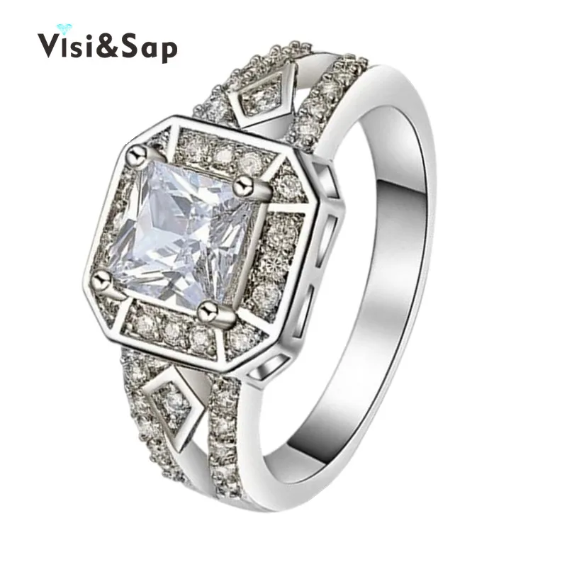 

Eleple Square AAA+ cubic zirconia punk ring White Gold color Rings For men fashion Jewelry engagement Wedding Gifts VSR169