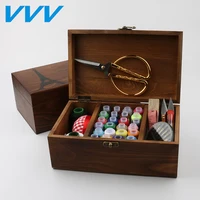 threader needle tapethimble storage box sewing kit tool kit wood sewing set wooden sewing case with sewing accessories
