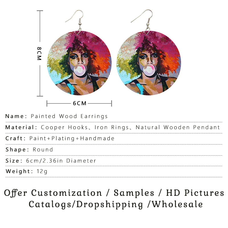 SOMESOOR печатных афро жевательная резинка для девочек дерево Длинные висячие