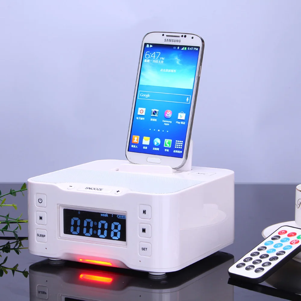 2019 Bluetooth Динамик NFC двойной Будильник Зарядка Док станция для iPhone Тип C Micro USB Android с