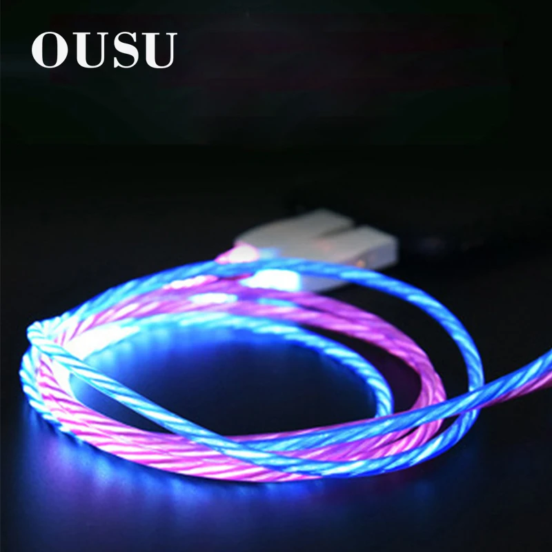 Оригинальный светящийся USB-кабель OUSU для iPhone XS Max X XR 6 7 8 Ночной свет светодиодный Micro Type C Huawei Xiaomi Android ON