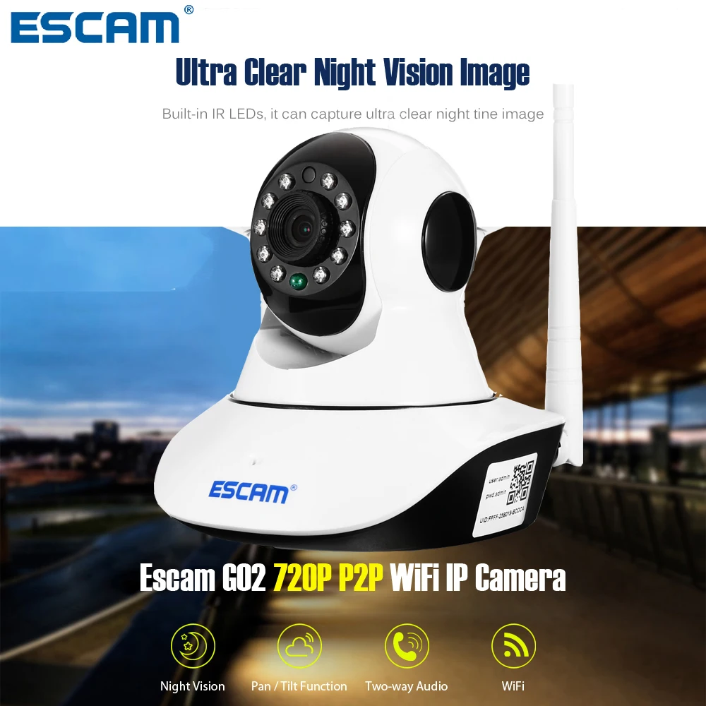 ESCAM G02 720 P P2P Wi Fi IP Камера двойной антенны Ночное видение двухстороннее аудио