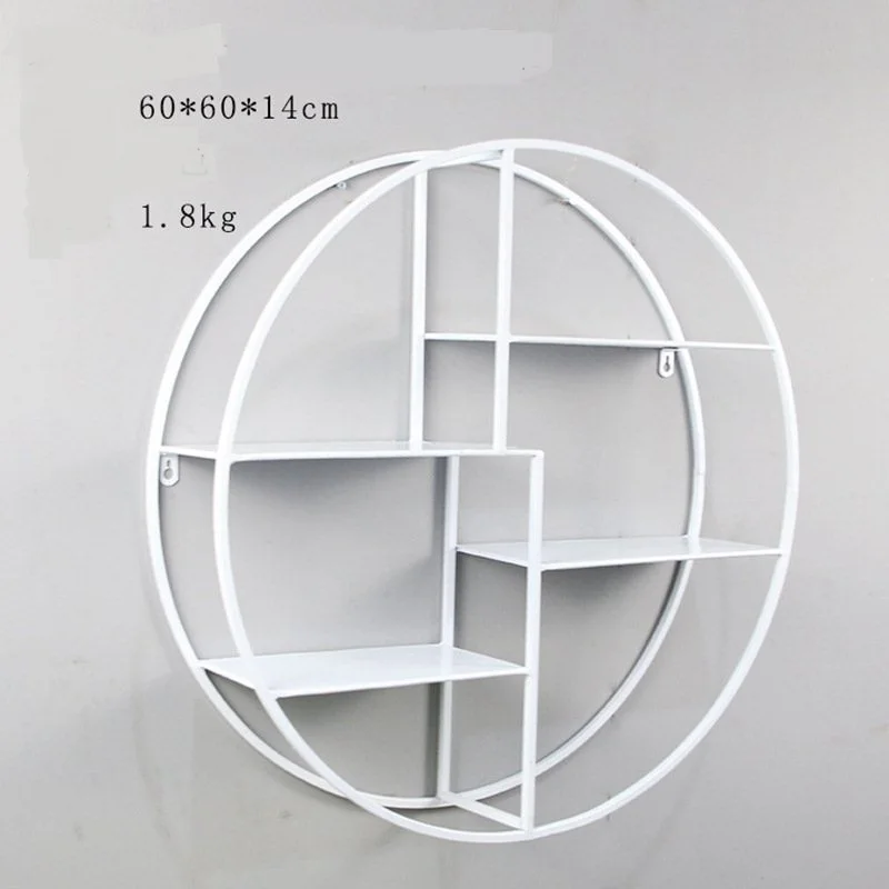 white D60CM Кованая Железная четырехместная стойка из ярусов, Круглая Простая Золотая настенная декорация для гостиной, креативная настенная вешалка для хранения LM01171436 - Цвет: white D60CM