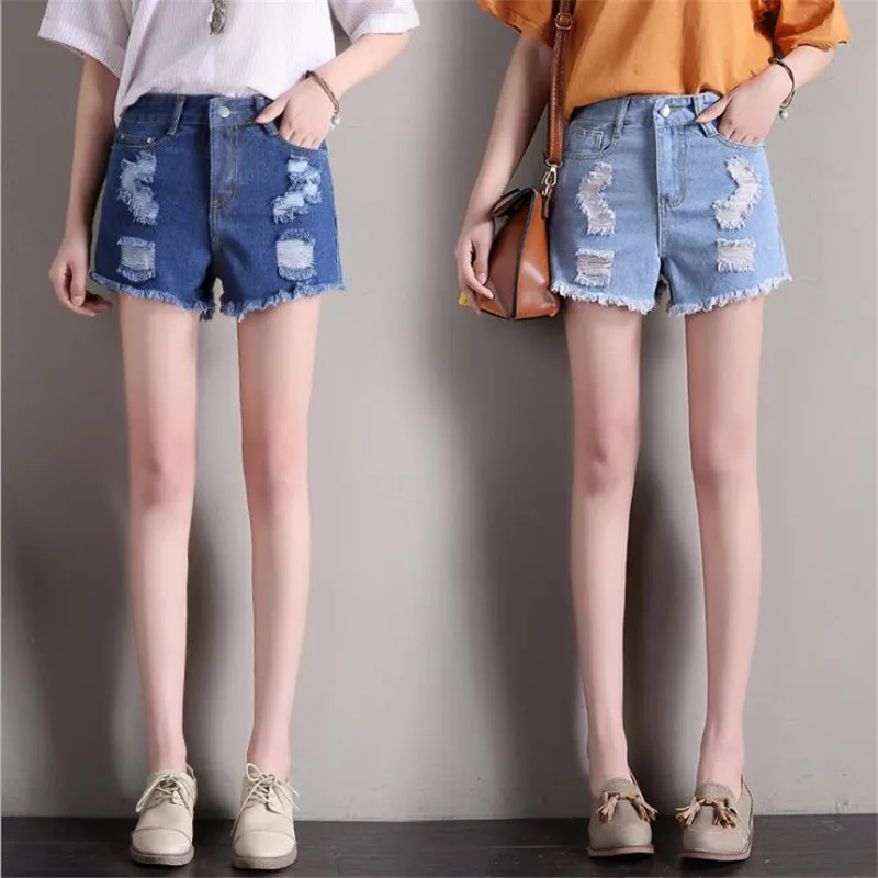2018 летние новые модные рваные джинсовые шорты с высокой талией для девочек