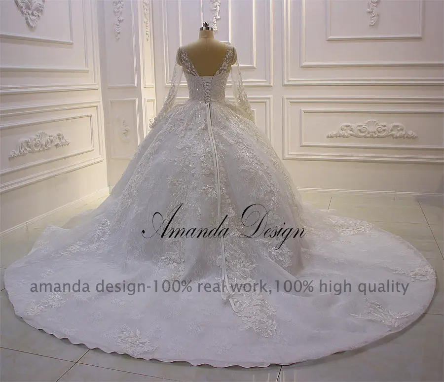 Аманда дизайн hochzeitskleid длинный рукав кружева складочный орнамент свадебное турецкое платье